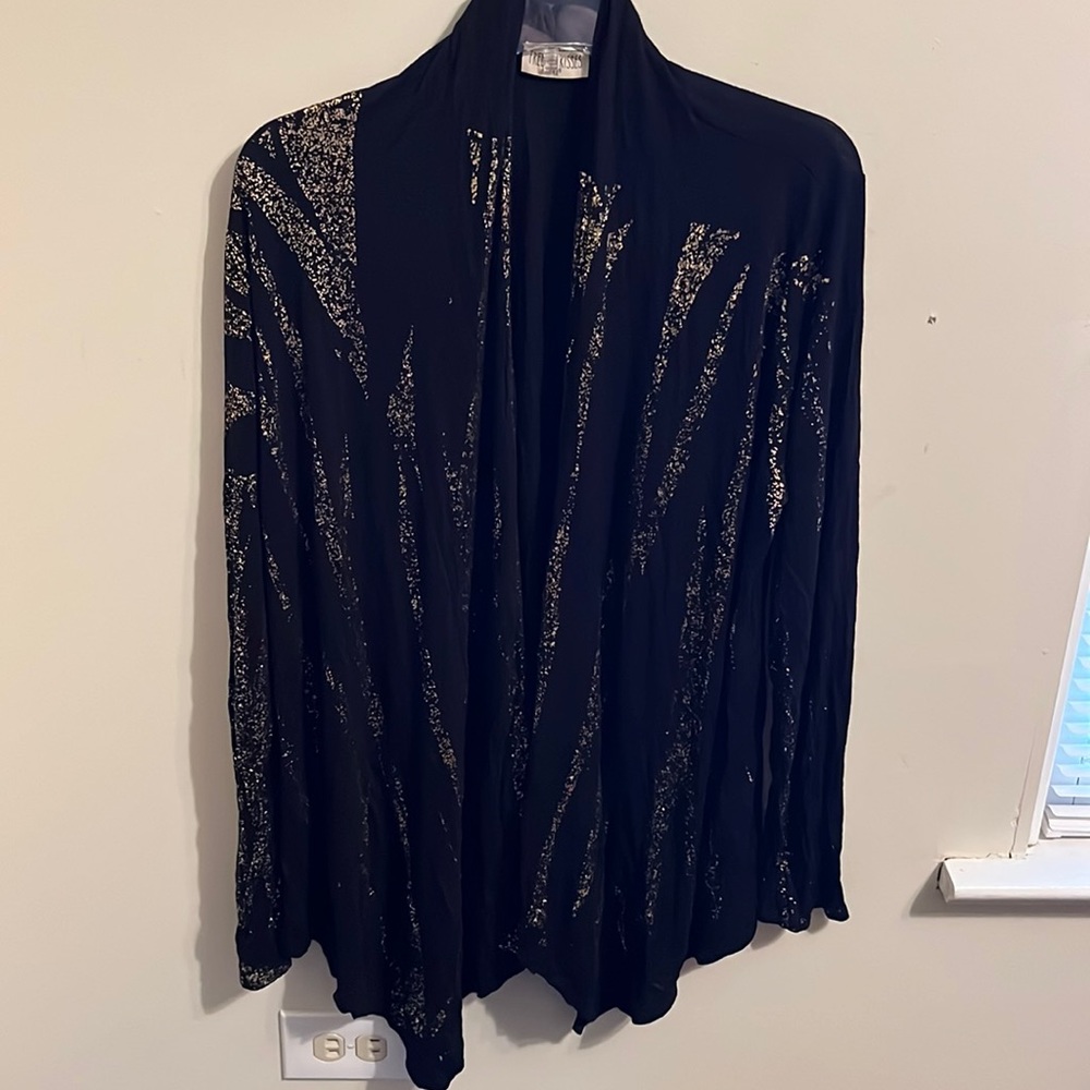 Women’s Plus Size Black/Gold Sequin Lightweight Long Sleeve Cardigan